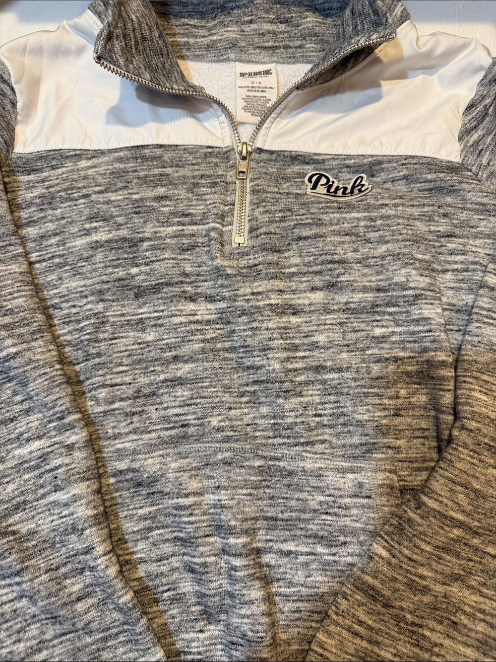 PINK Victoria's Secret Gray & White Half-Zip Pullover Sweatshirt